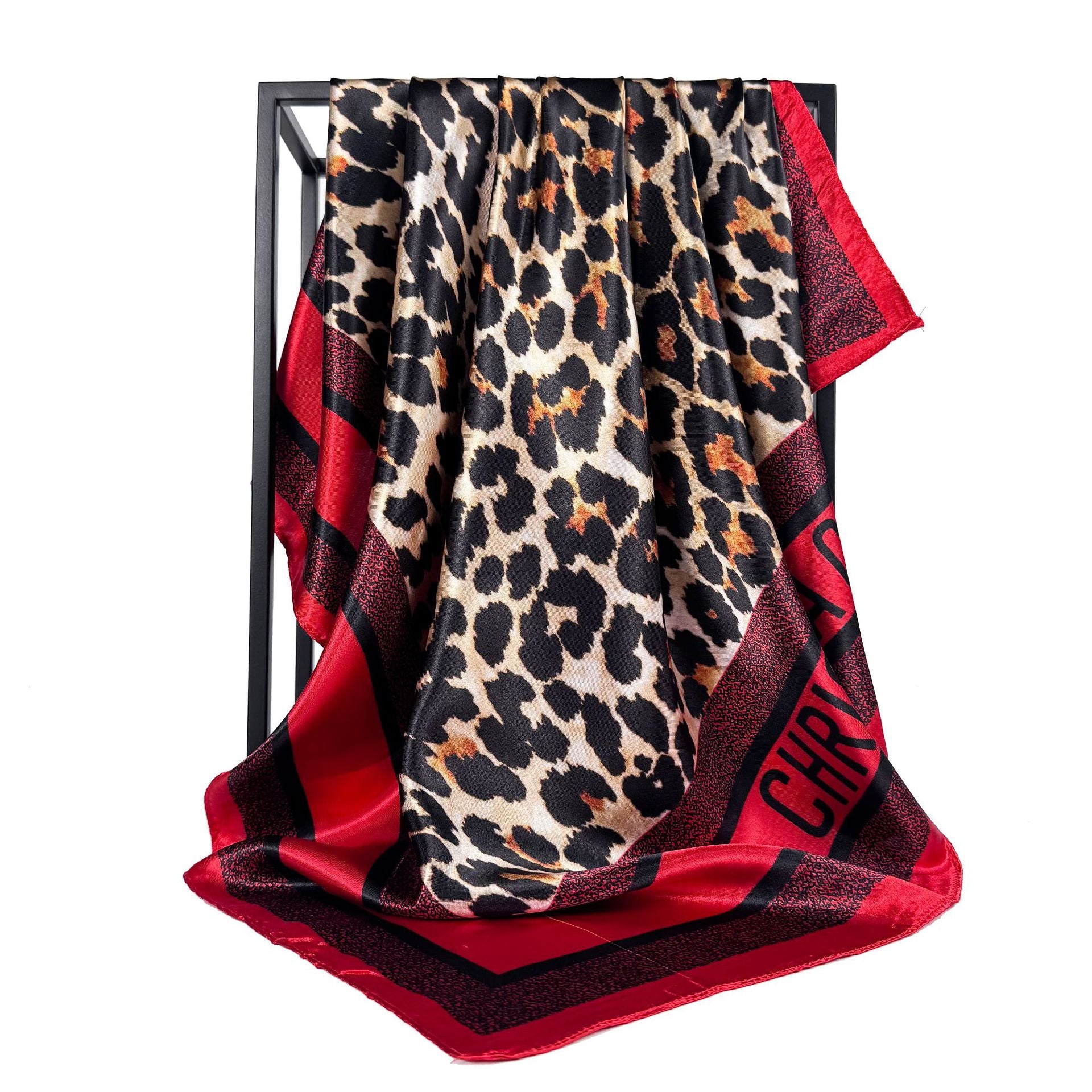 European and American fashion leopard print silk scarf, imitation silk satin 90 square scarf, Indonesian national women's head scarf