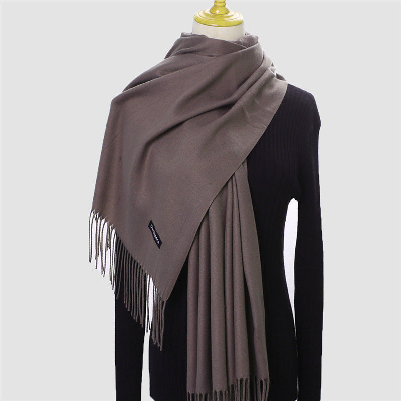 Solid color imitation cashmere scarf women's monochrome fashionable versatile warm shawl fringed red scarf winter scarf