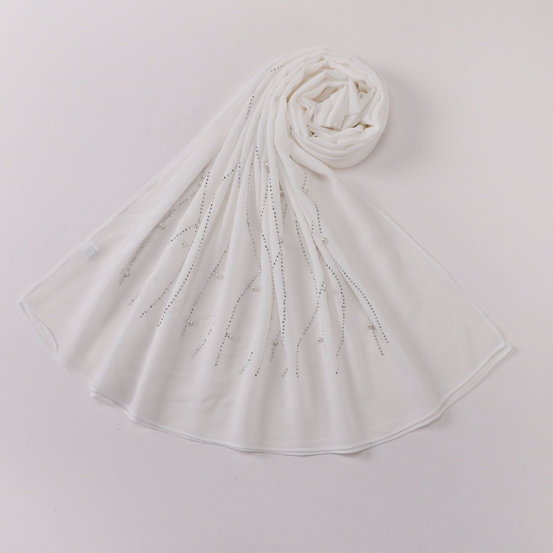 New 75D pearl chiffon long scarf single head hot diamond bead scarf gauze Middle East and Africa headscarf hijab