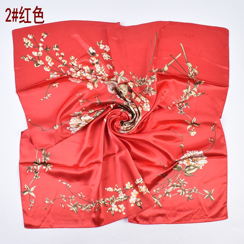 Summer new French elegant peony bouquet pattern 90 satin large square scarf headscarf scarf