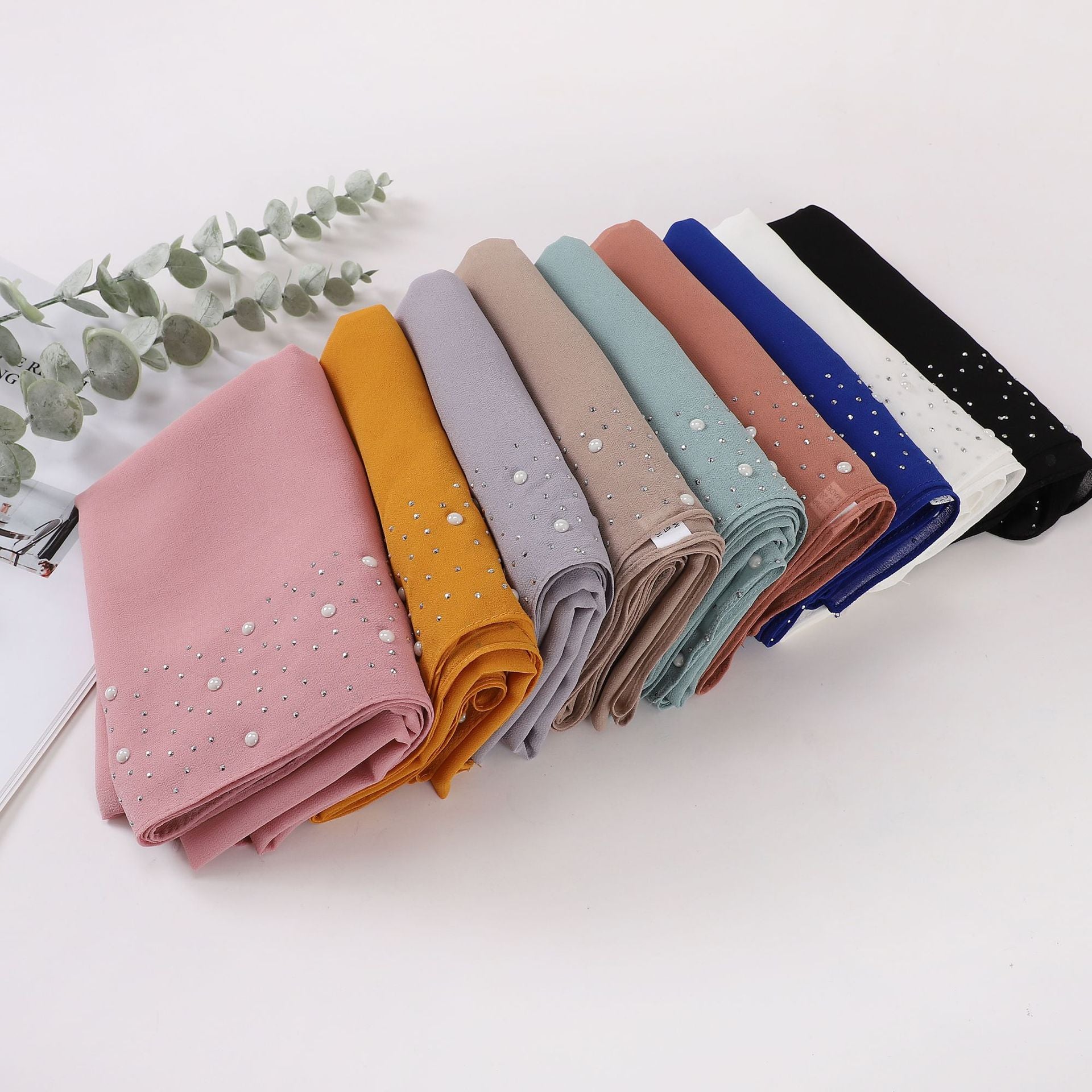 Pearl chiffon both sides ceramic hot diamond Malaysian headscarf Middle East Africa hijab
