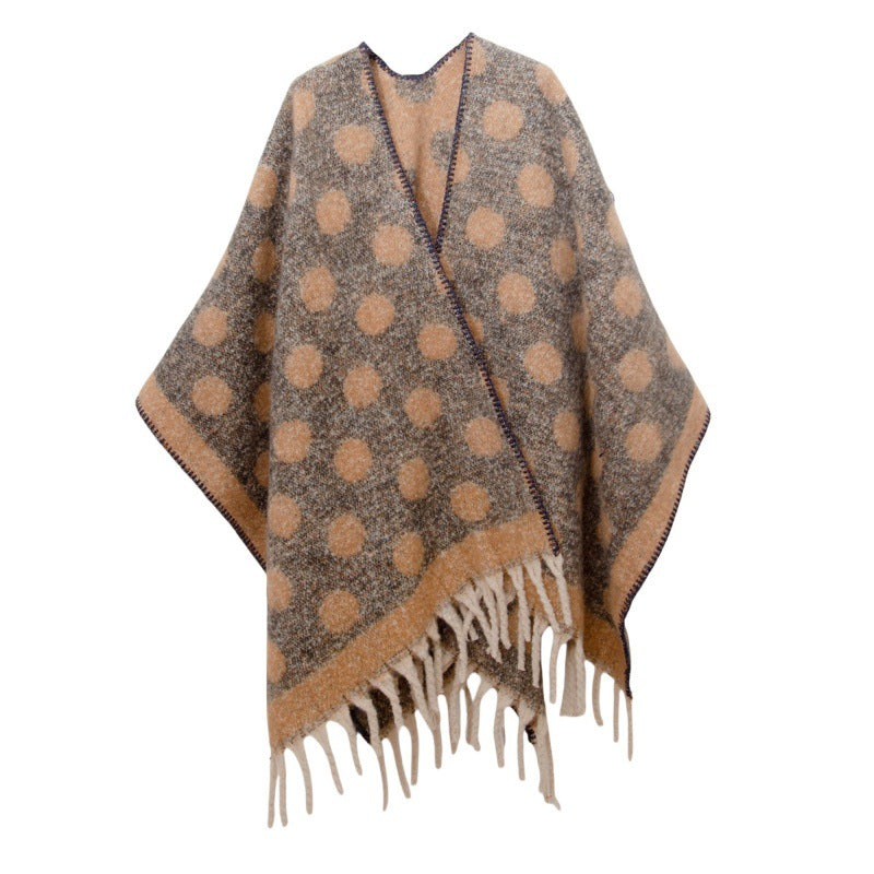 Shawl new European and American autumn and winter circle yarn imitation mohair thickened jacquard cross shawl