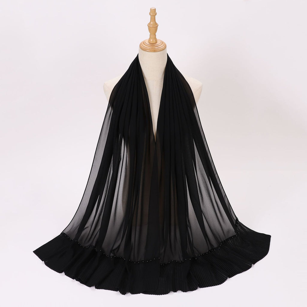 New pearl chiffon, pleated beaded scarf, gauze, malay headscarf, middle east Africa hijab
