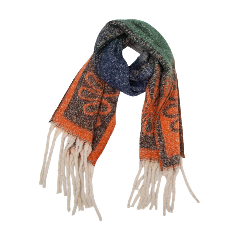 European, American autumn and winter new loop yarn imitation mohair jacquard small flower scarf