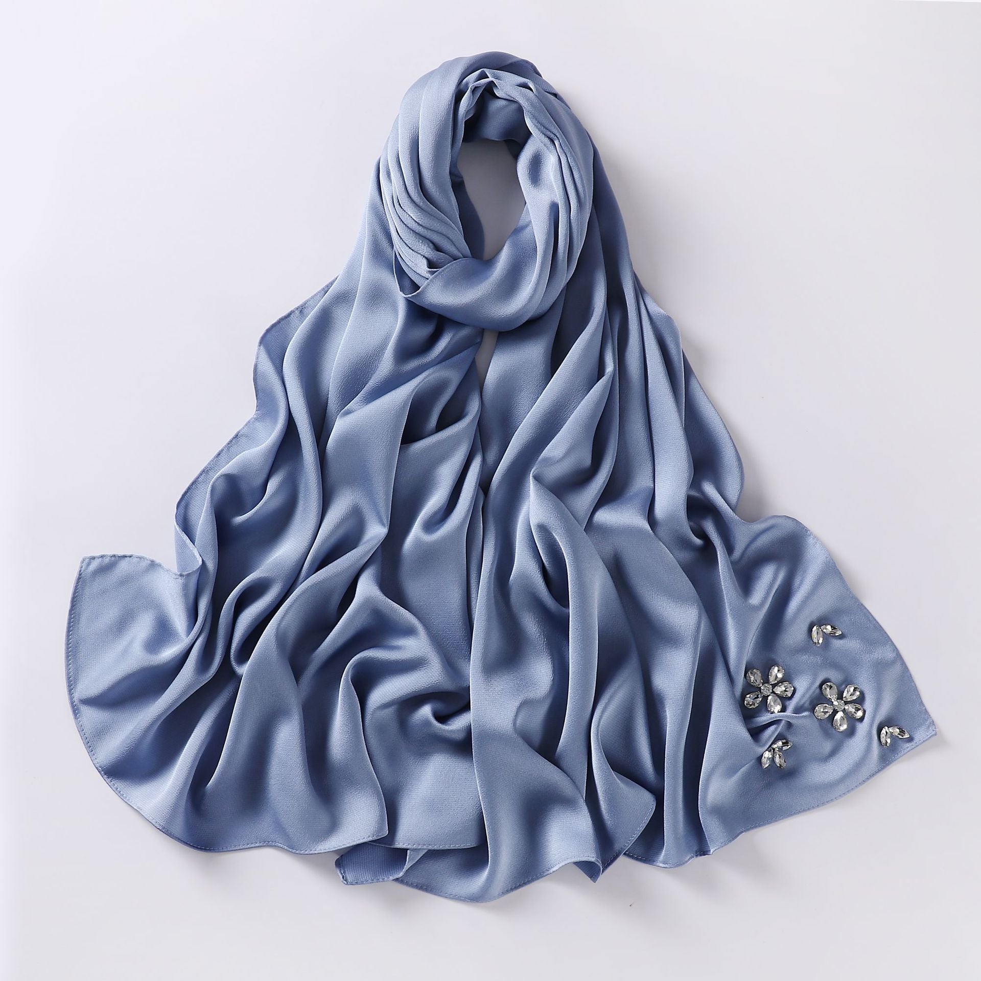 Simulation silk bubble chiffon handmade diamond-encrusted scarf gauze malay headscarf headscarf hijab