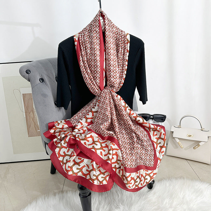Fashion versatile color geometric line printed scarf, ethnic women's decorative headscarf, shawl outside clothes