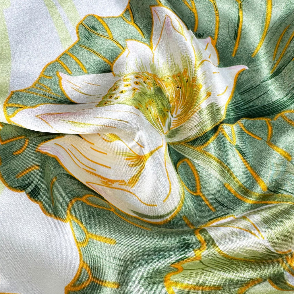 fresh plant lotus pod printed scarf 90 square scarf, simple and elegant women's decorative scarf headscarf