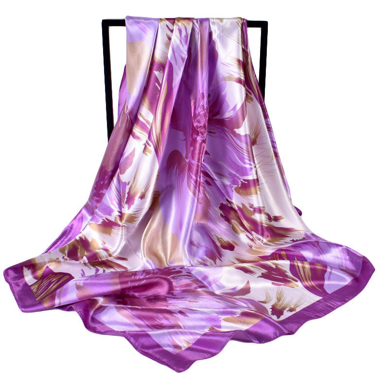Fashion autumn and winter new 90-color diced imitation silk feather square silk scarf, scarf