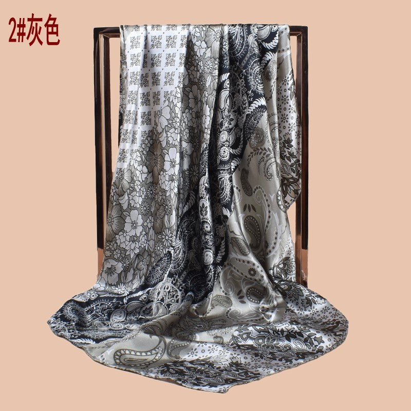 New 90cm-satin cashew nut flower printing square scarf with sunscreen, head silk scarf decoration, scarf