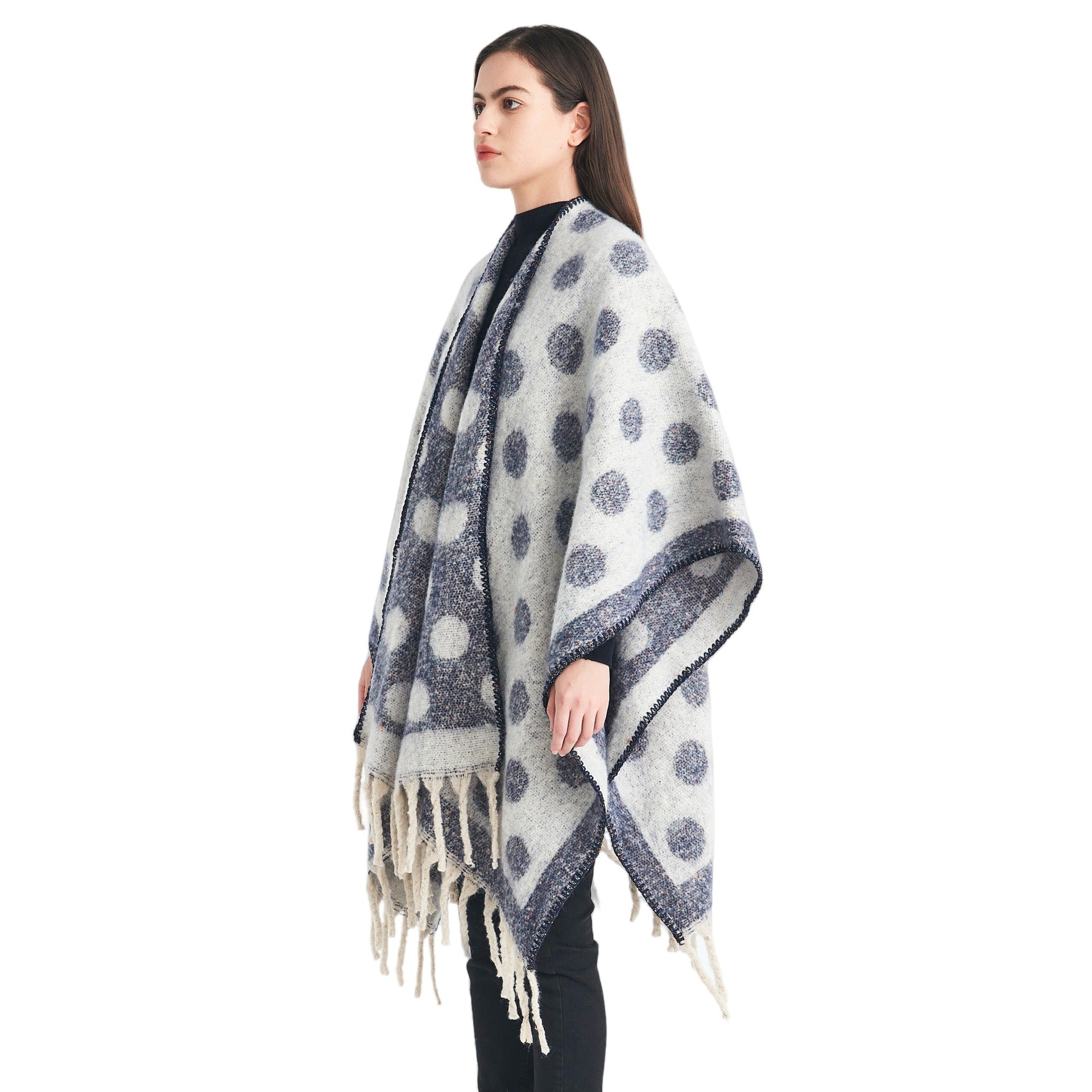 Shawl new European and American autumn and winter circle yarn imitation mohair thickened jacquard cross shawl