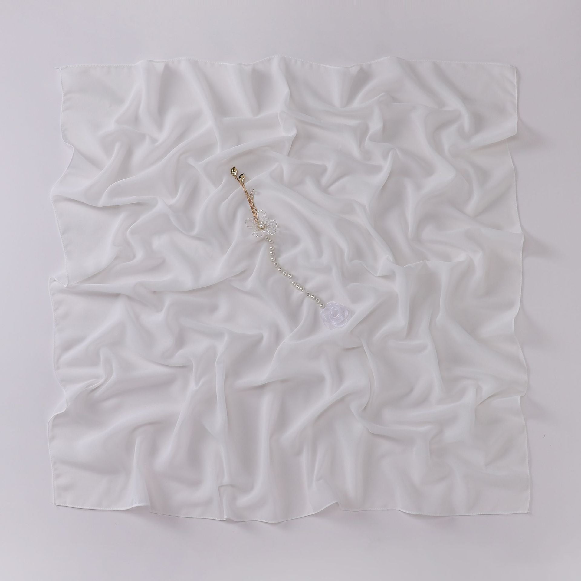 New pearl chiffon pearl flower shawls square scarf Malaysia headscarf