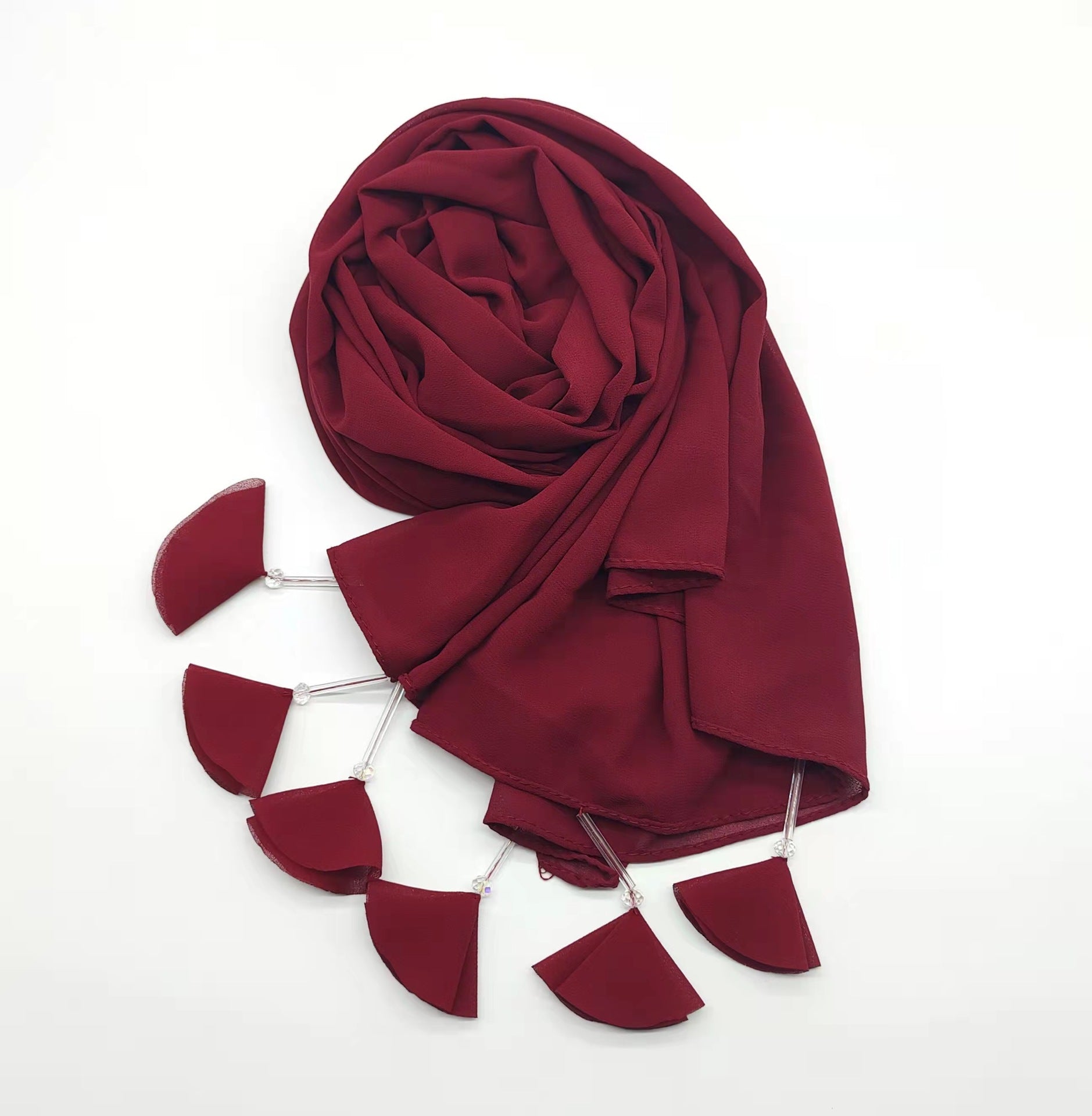 New crystal flower fringed pearl chiffon long towel women's hijab malaysia Indonesian Headscarf