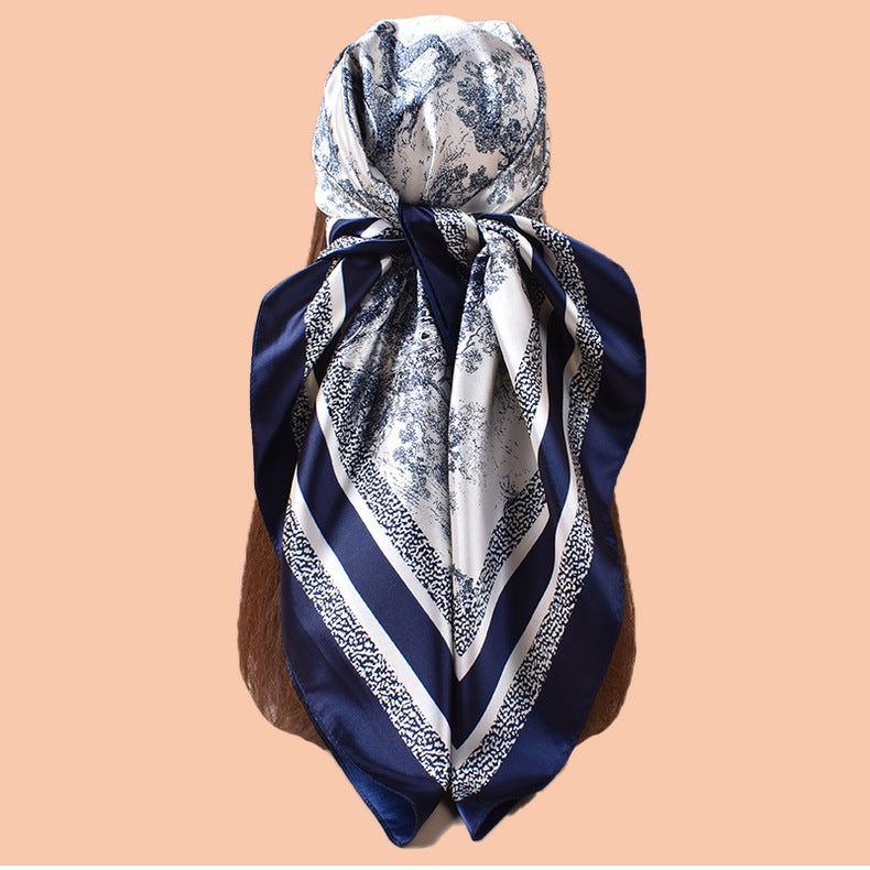 2025 spring and summer ink painting printing versatile decorative scarf headscarf silk scarf 90 high-quality satin square scarf