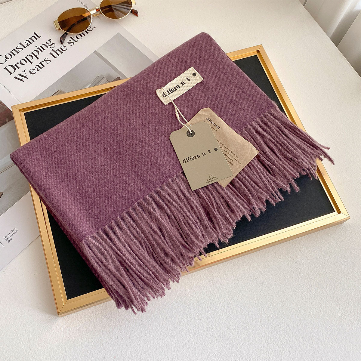 2025 Winter Imitation Cashmere Solid Color Scarf Women's Medium and Long Warm Scarf Shawl