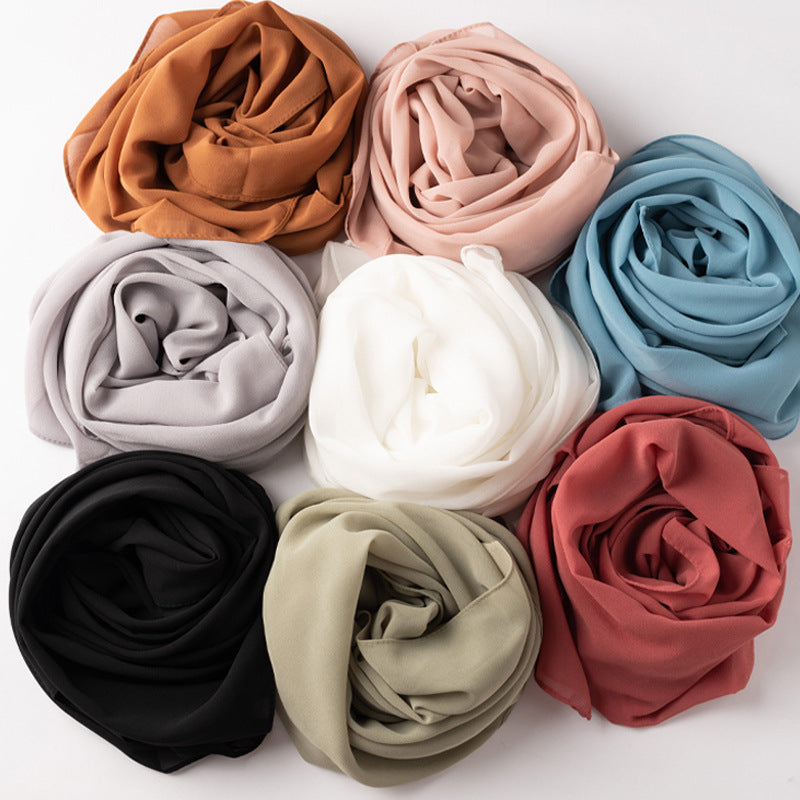 Customized pearl chiffon square scarf, long scarf, headscarf can be sprinkled with gold, hot diamond beads, fixed diamonds, crumpled embossed lace