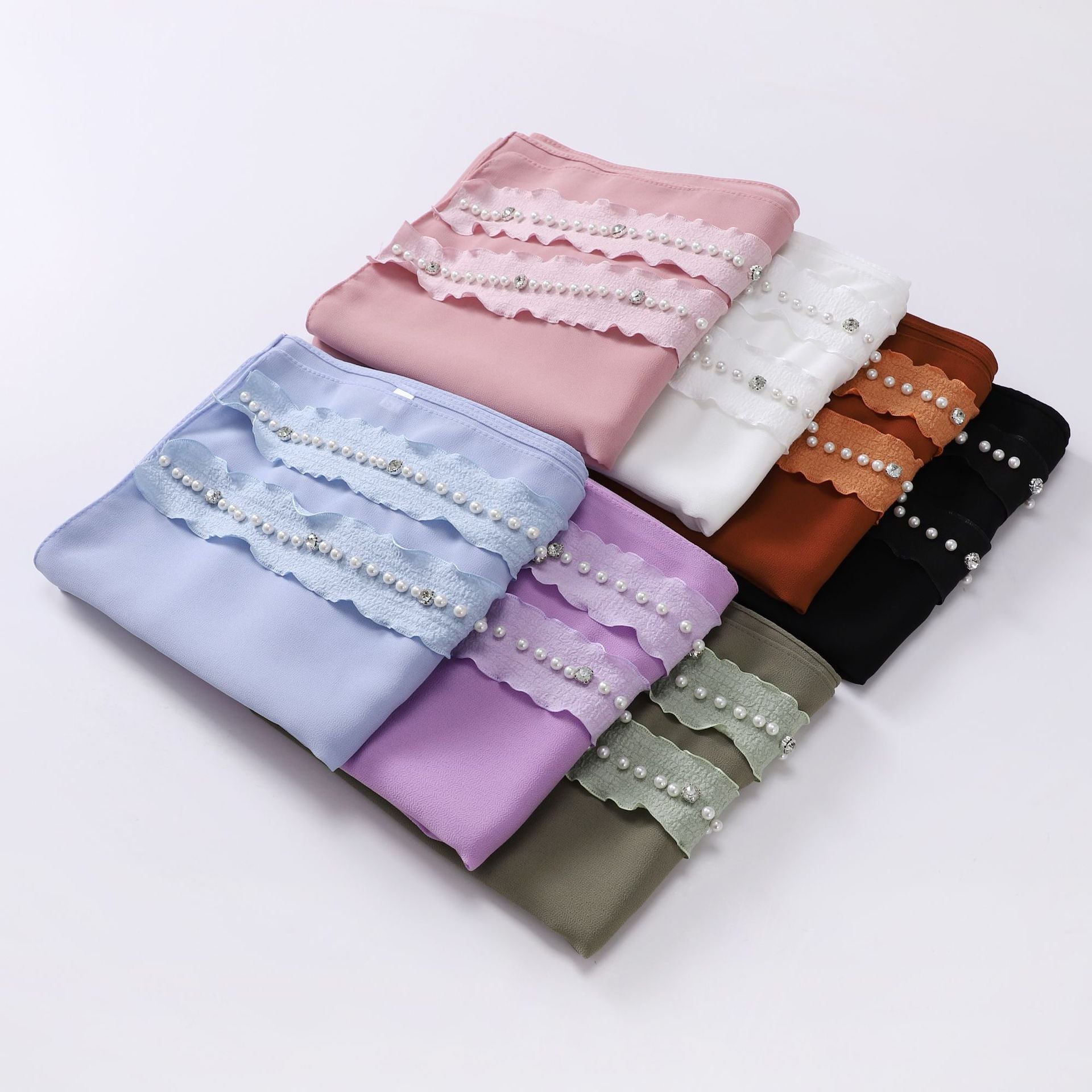 New solid color pearl chiffon lotus leaf lace bead nailed diamond scarf Middle East headscarf  scarf Malay Baotou