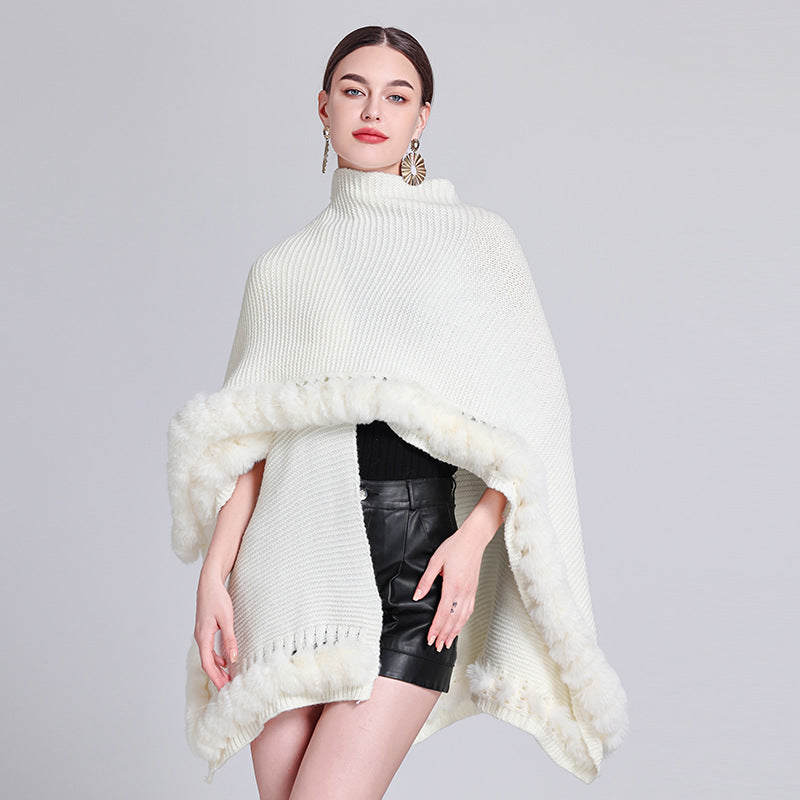 Internet celebrity new autumn and winter solid color knitted cape shawl super fairy sweater jacket cape ethnic style women's outdoor wear warm