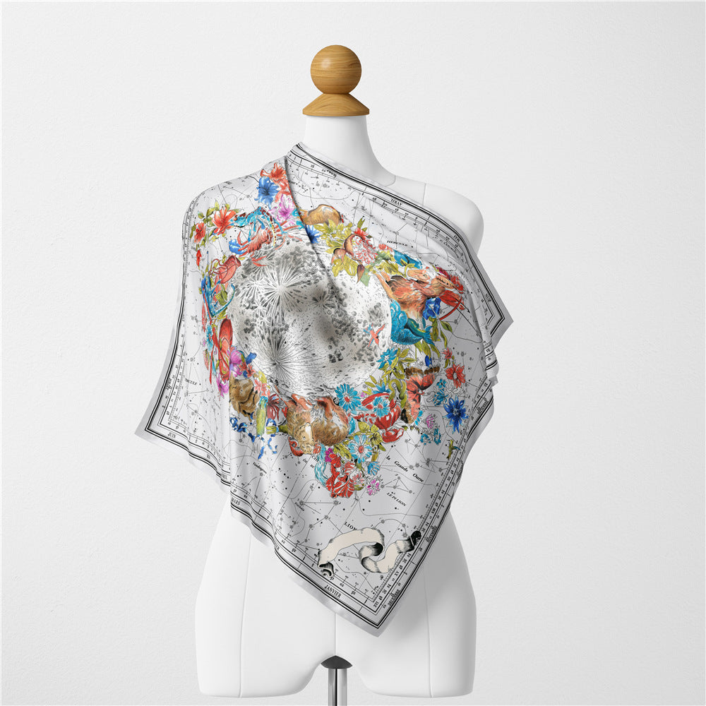 Simple and fashionable versatile plants and flowers, map, digitally printed 53cm small square scarf, twill scarf
