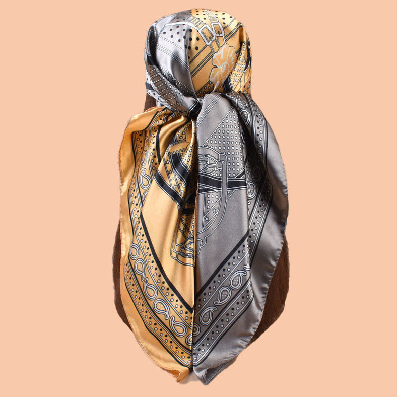 2025 new 90-color diced belt chain cashew print square scarf with sunscreen, bag head silk scarf decoration, scarf