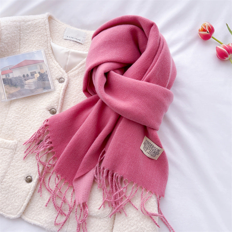 Autumn and winter new double-sided imitation cashmere scarf women's solid color long shawl scarf