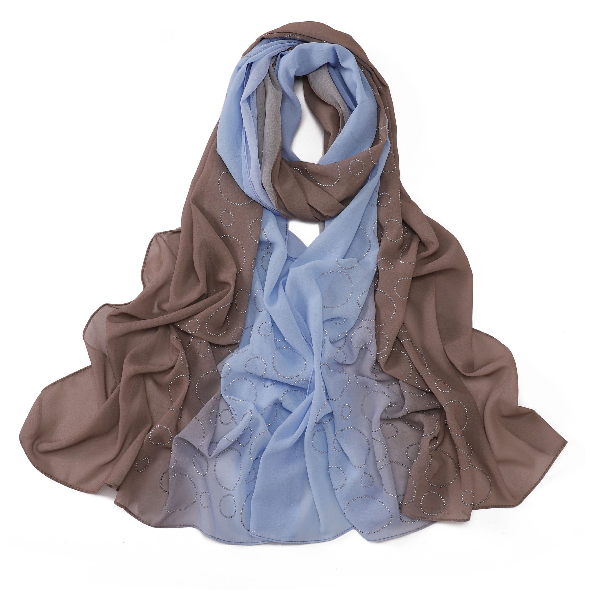 New pearl chiffon gradual change color circle hot diamond scarf yarn Middle East Africa Malaysia Indonesia headscarf