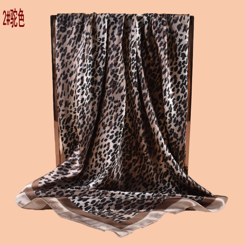New 90 satin classic gradual change color leopard print printed square scarf with sunscreen bag head silk scarf decorative scarf