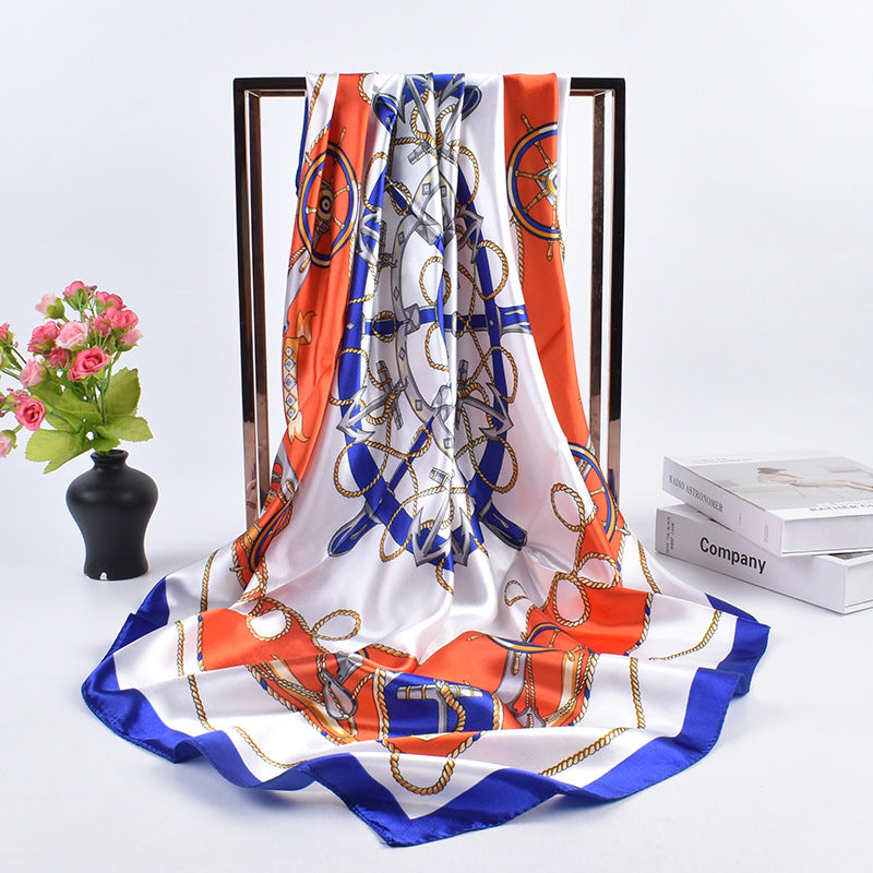 New fashionable and elegant roulette pattern printing 90-color square scarf, headscarf, scarf, silk scarf.