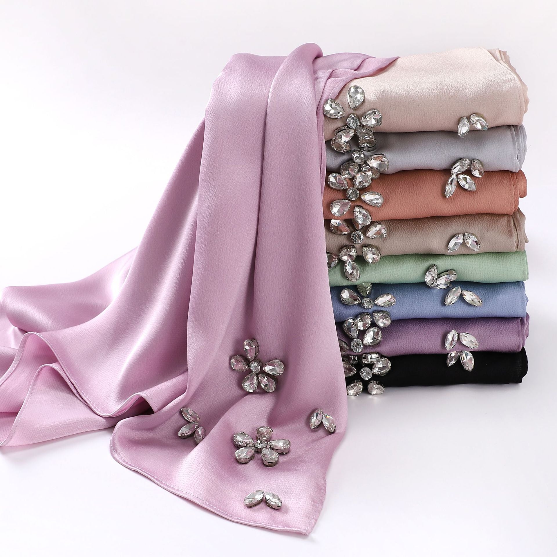 Simulation silk bubble chiffon handmade diamond-encrusted scarf gauze malay headscarf headscarf hijab