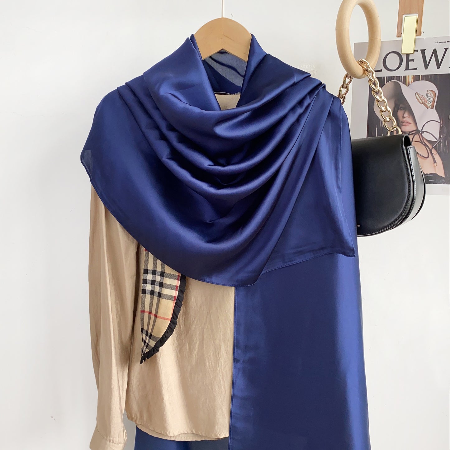 Simple and versatile monochrome solid color new silk satin long silk scarf headscarf, elegant temperament women's vacation shawl