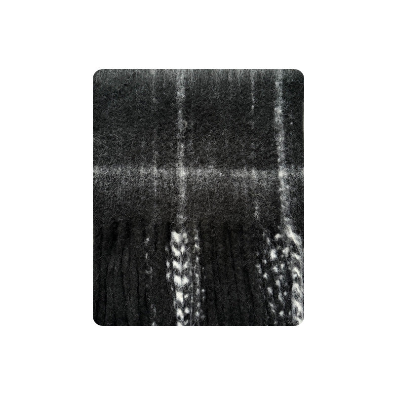 20% New Zealand wool blend neutral plaid scarf women's winter black retro plaid vibe long scarf