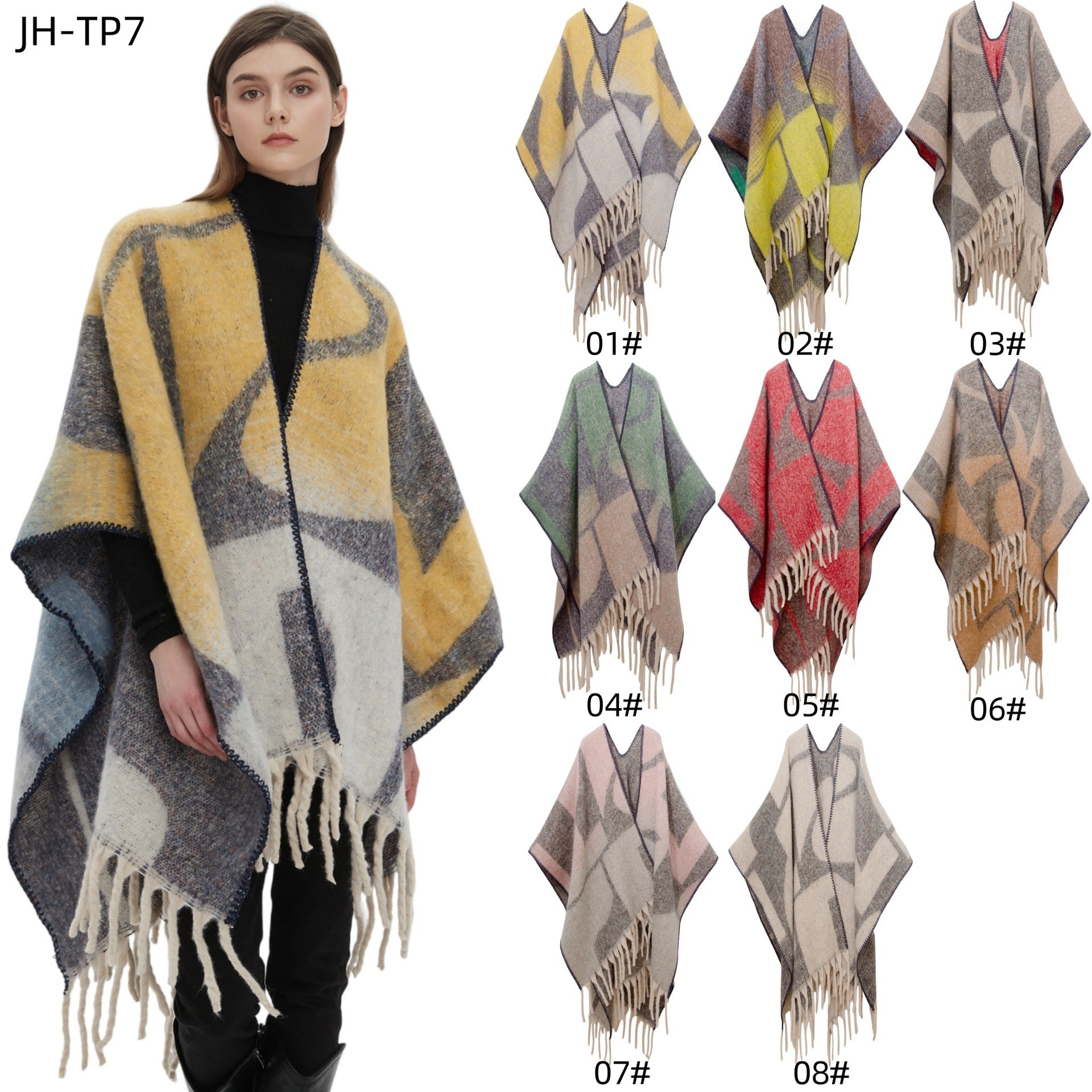 2025 new European and American autumn and winter circle yarn imitation mohair thickened jacquard geometric shawl