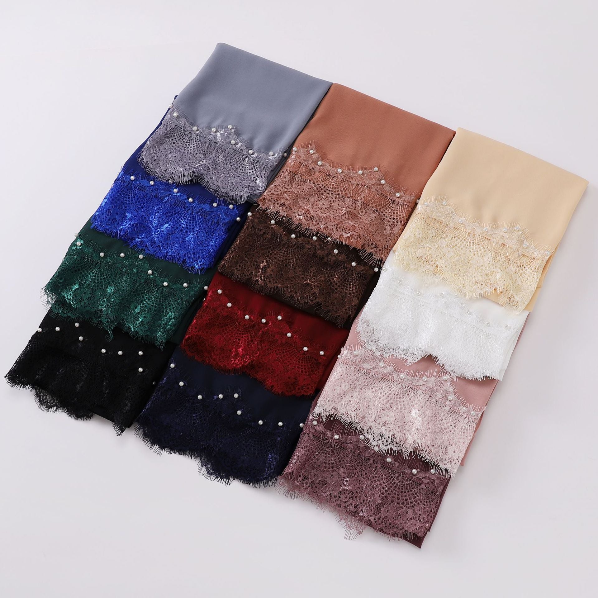 New Chiffon Two Eyelashes Lace Bead Scarf Yarn Middle East and Africa Headscarf