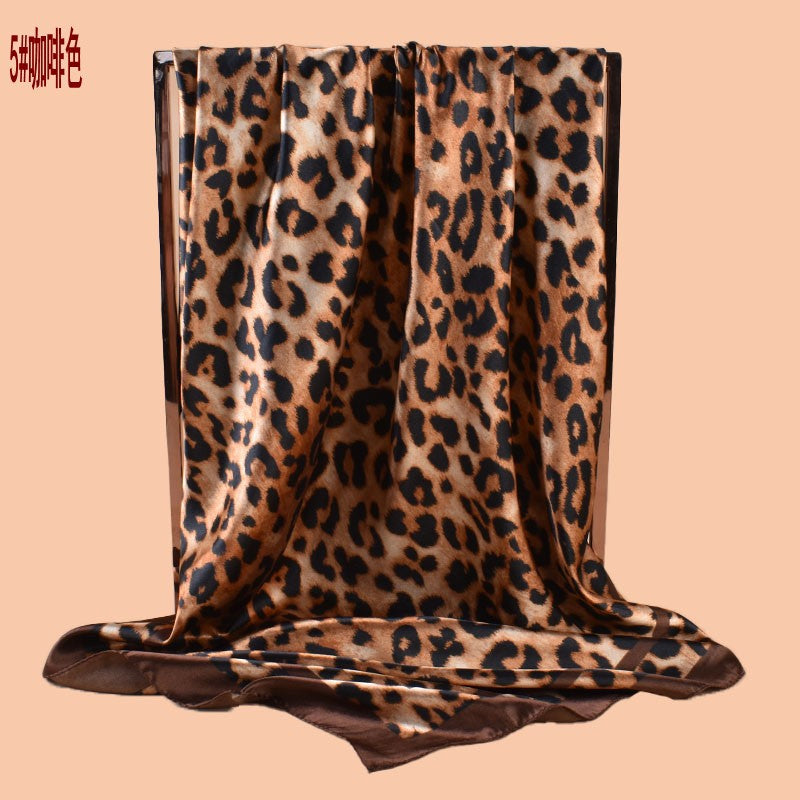 2025 new 90cm-satin classic leopard print square scarf with sunscreen bag head silk scarf decorative scarf