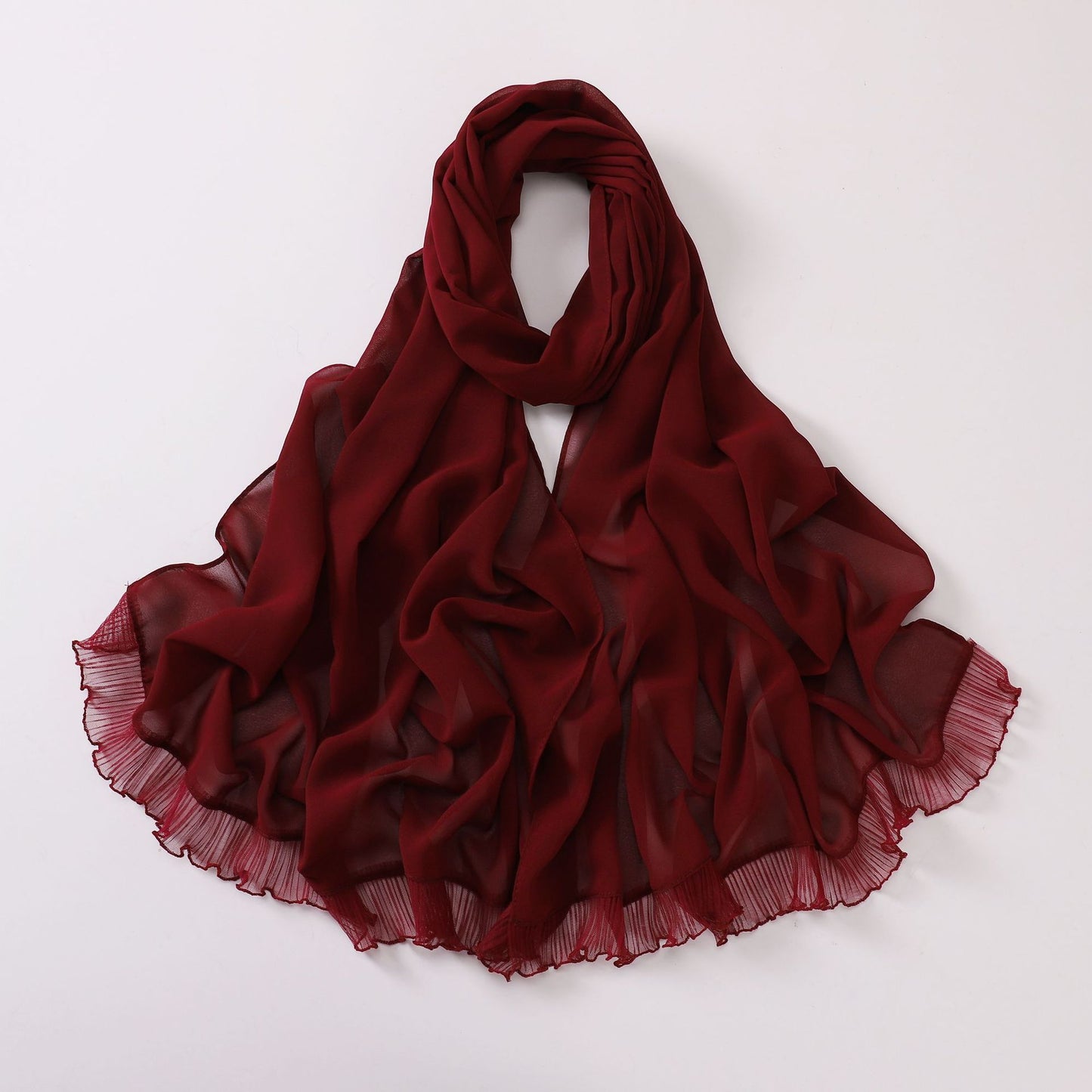 wrinkled lace pearl chiffon headscarf shawls comfortable solid color hijab