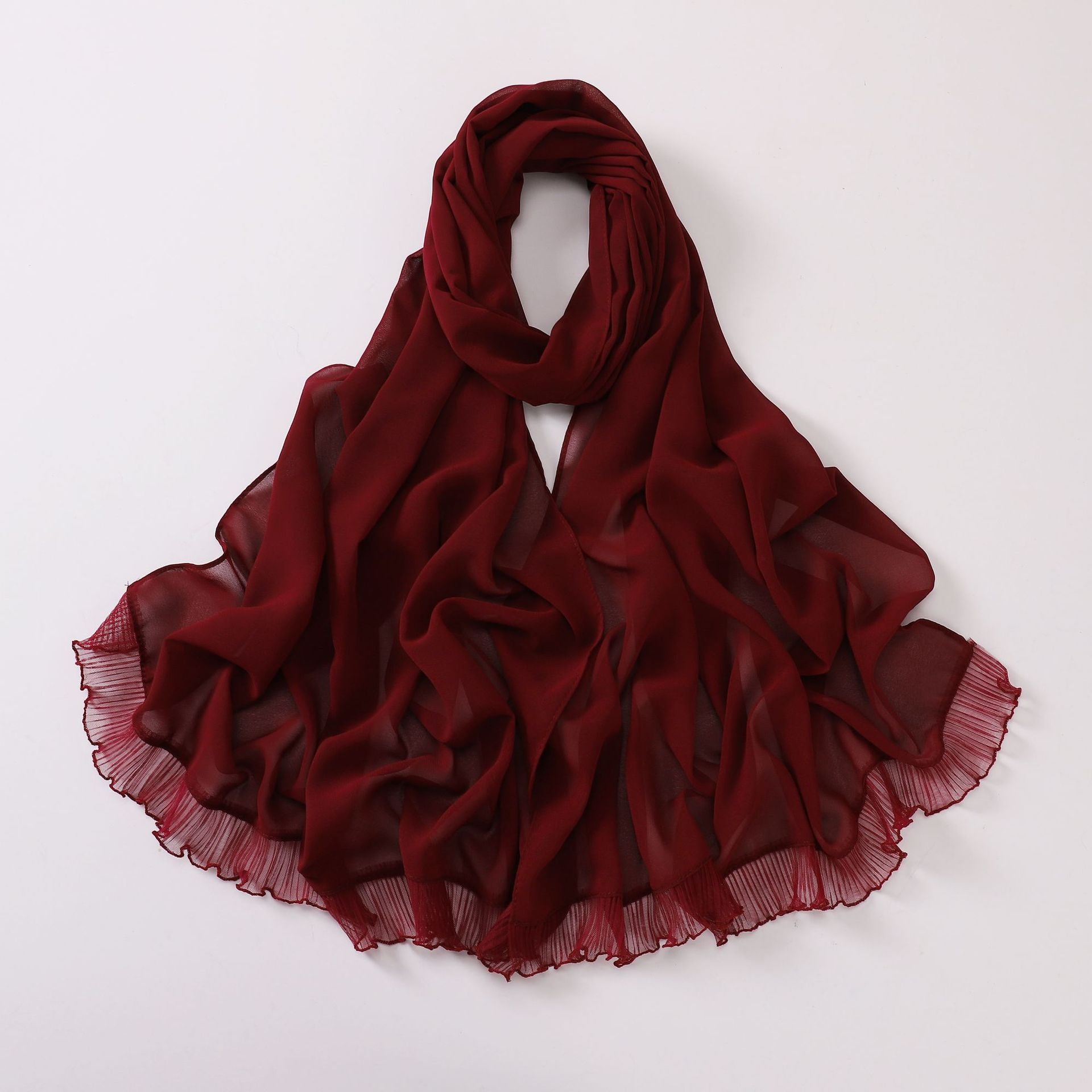 wrinkled lace pearl chiffon headscarf shawls comfortable solid color hijab