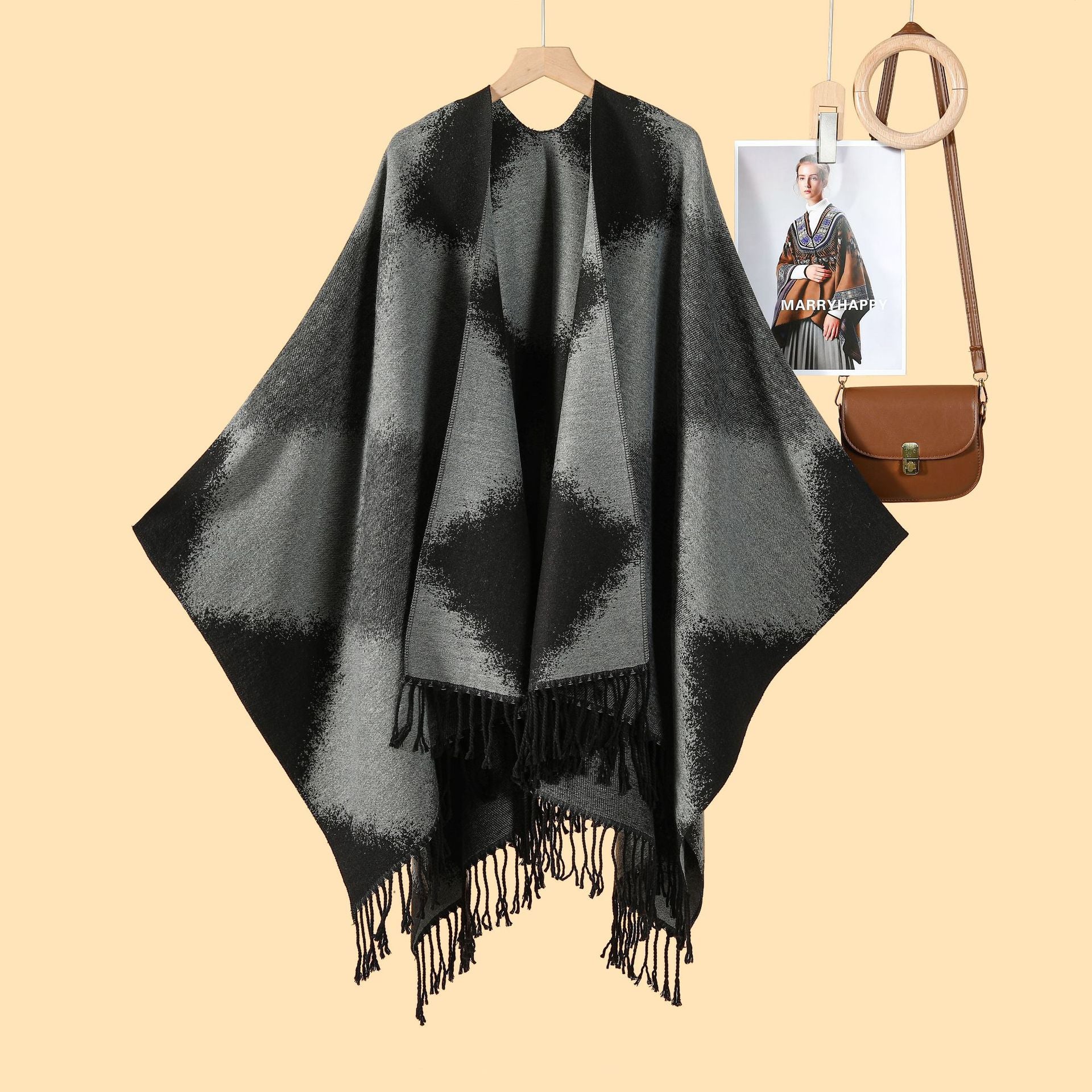 New product temperament simple tassel frame large shawl new Nepal travel out warm photo cardigan
