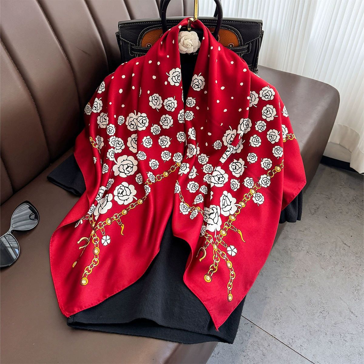 Summer Korean version of simple striped scarf twill square scarf 90cm fashionable versatile sunscreen shawl headscarf women