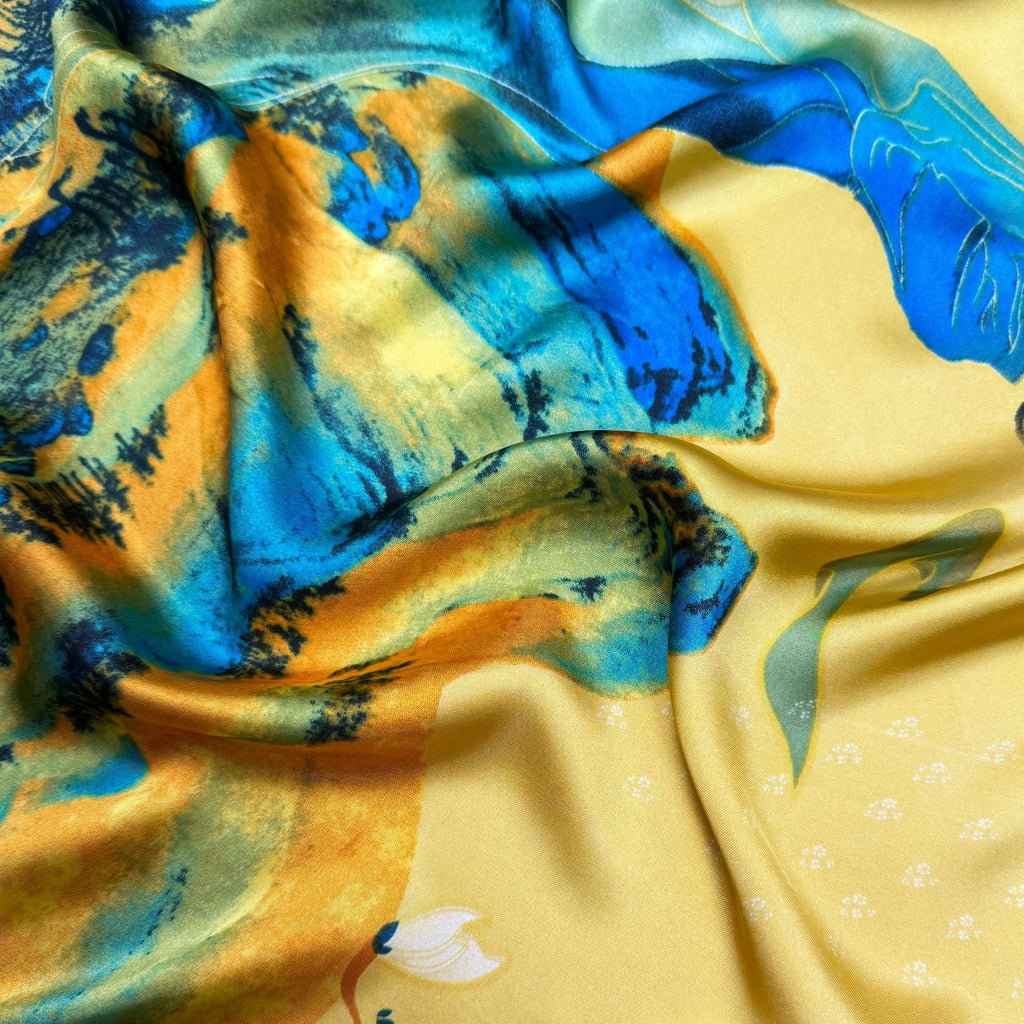 Stylish retro Chinese painting figure flower brocade printed silk scarf, ethnic lady decoration with holiday shawl