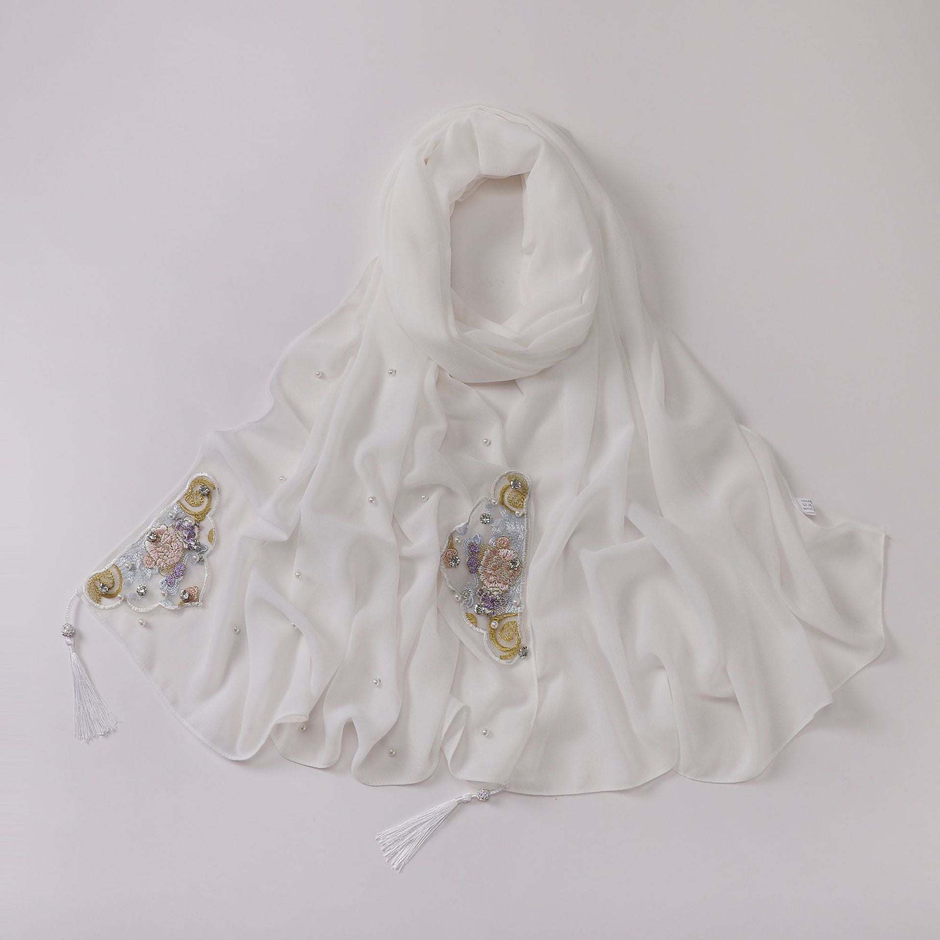 New pearl chiffon embroidered scarf diamond Tassel Shawls Middle East and Africa headscarf