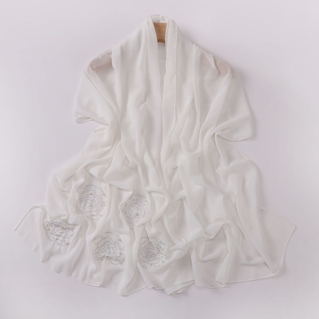 New big rose hot diamond beads pearl chiffon long scarf Middle East and Africa headscarf