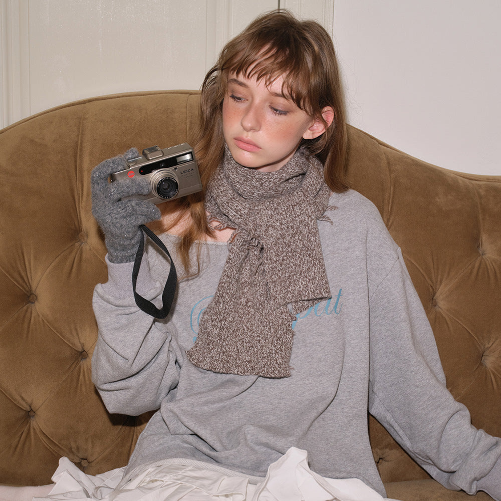 50% wool-blend variegated tassel edge wasteland wind knitted scarf women's y2k retro millennial wool scarf