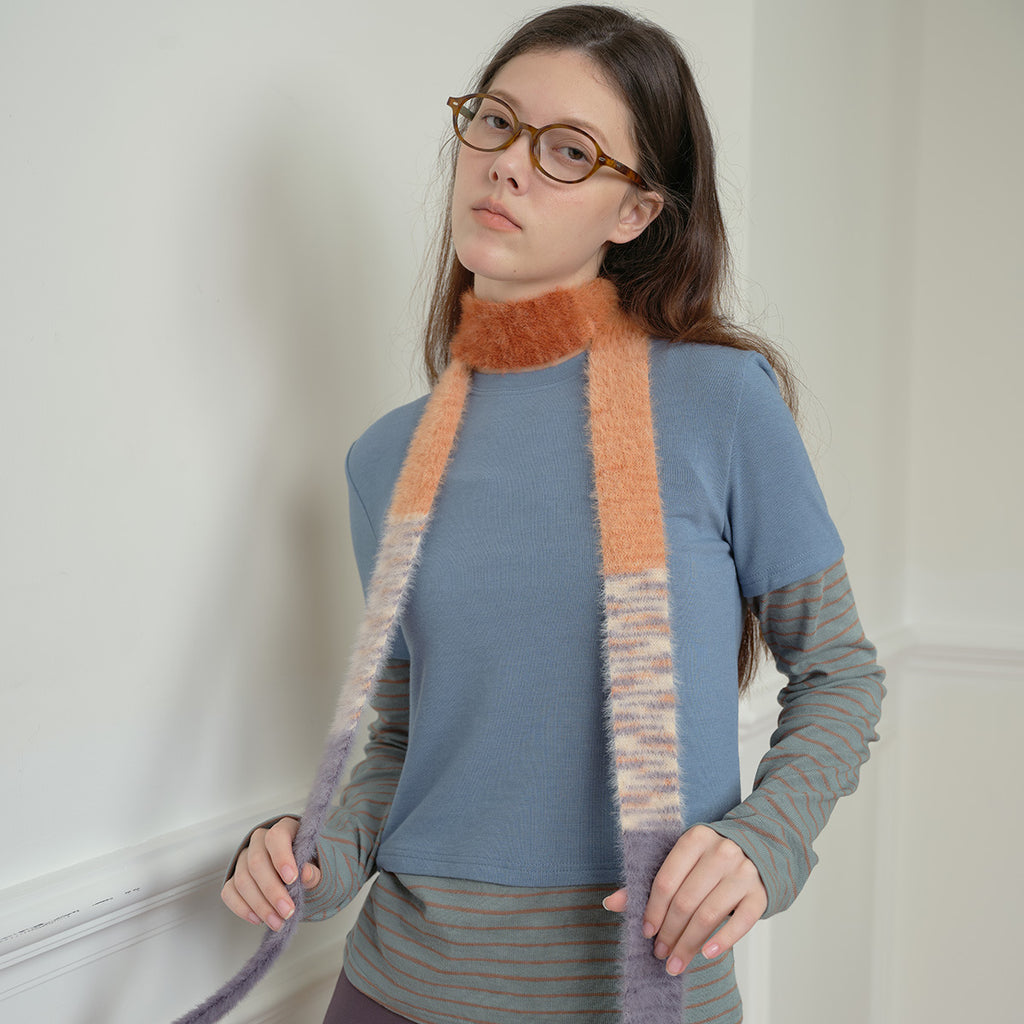 Niche gradual change imitation mink thin narrow long scarf female concave shape Spice girl color matching wool scarf y2k