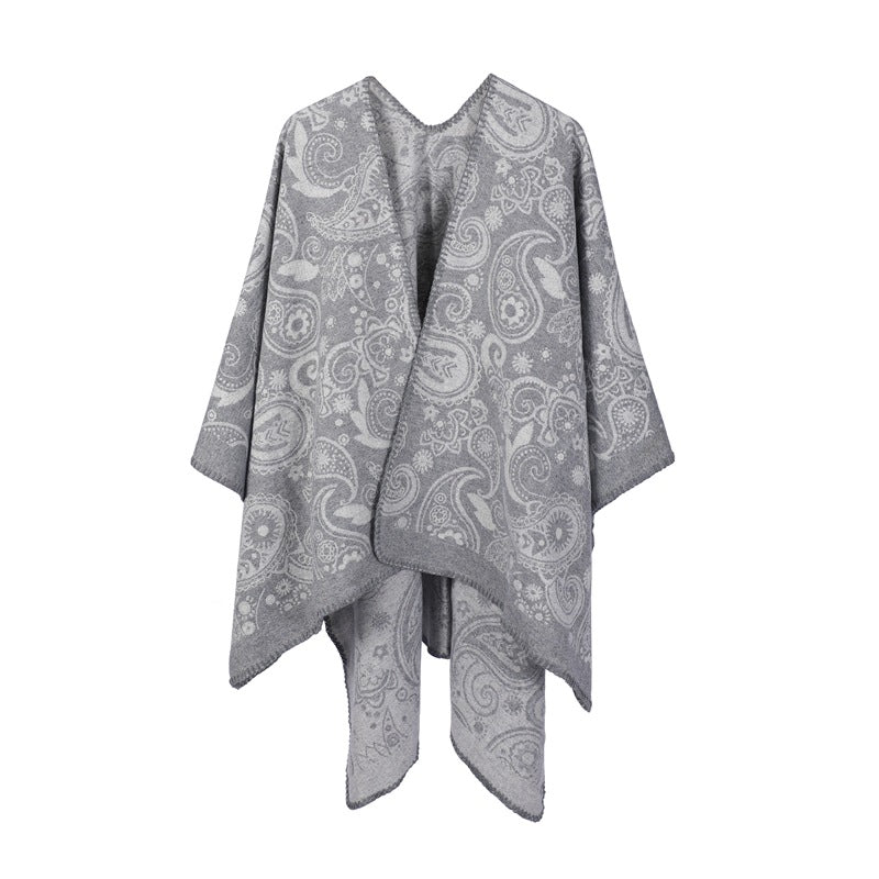 Europe, America Spring Autumn Winter 2025 New Women's Wool Jacquard Cashew Flower Shawl