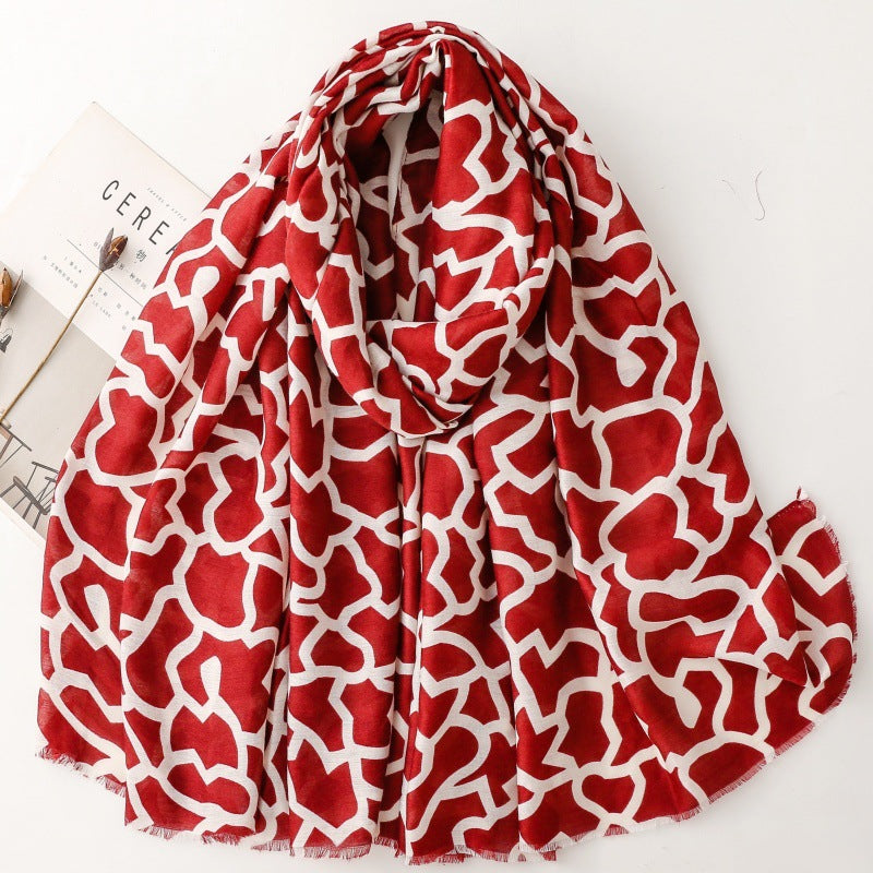 cotton and linen feel scarf soft silk scarf peach geometric line printing shawl