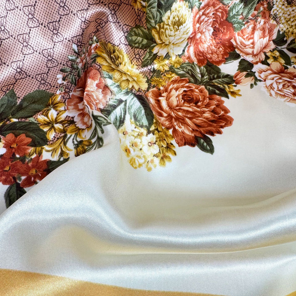 Temperament simple and elegant bow flower print silk scarf 90cm square scarf, Indonesian national bag head scarf scarf scarf