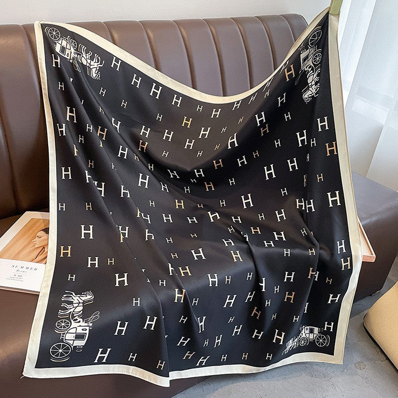 New square scarf, French retro silk scarf, women's twill silk scarf, neck cover, shawl printed scarf, weatherproof