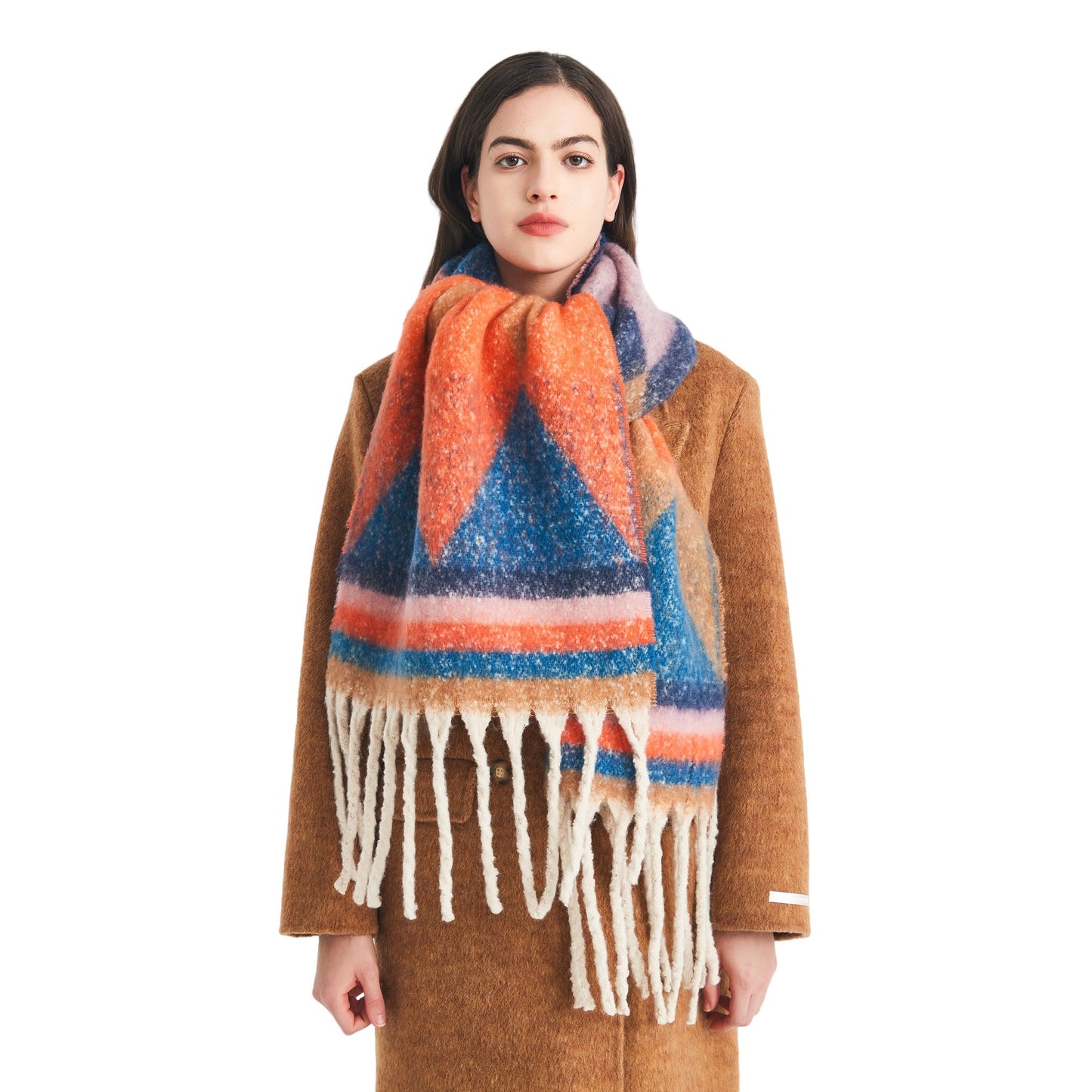 2025 new European, American autumn and winter circle yarn jacquard triangular fringed scarf