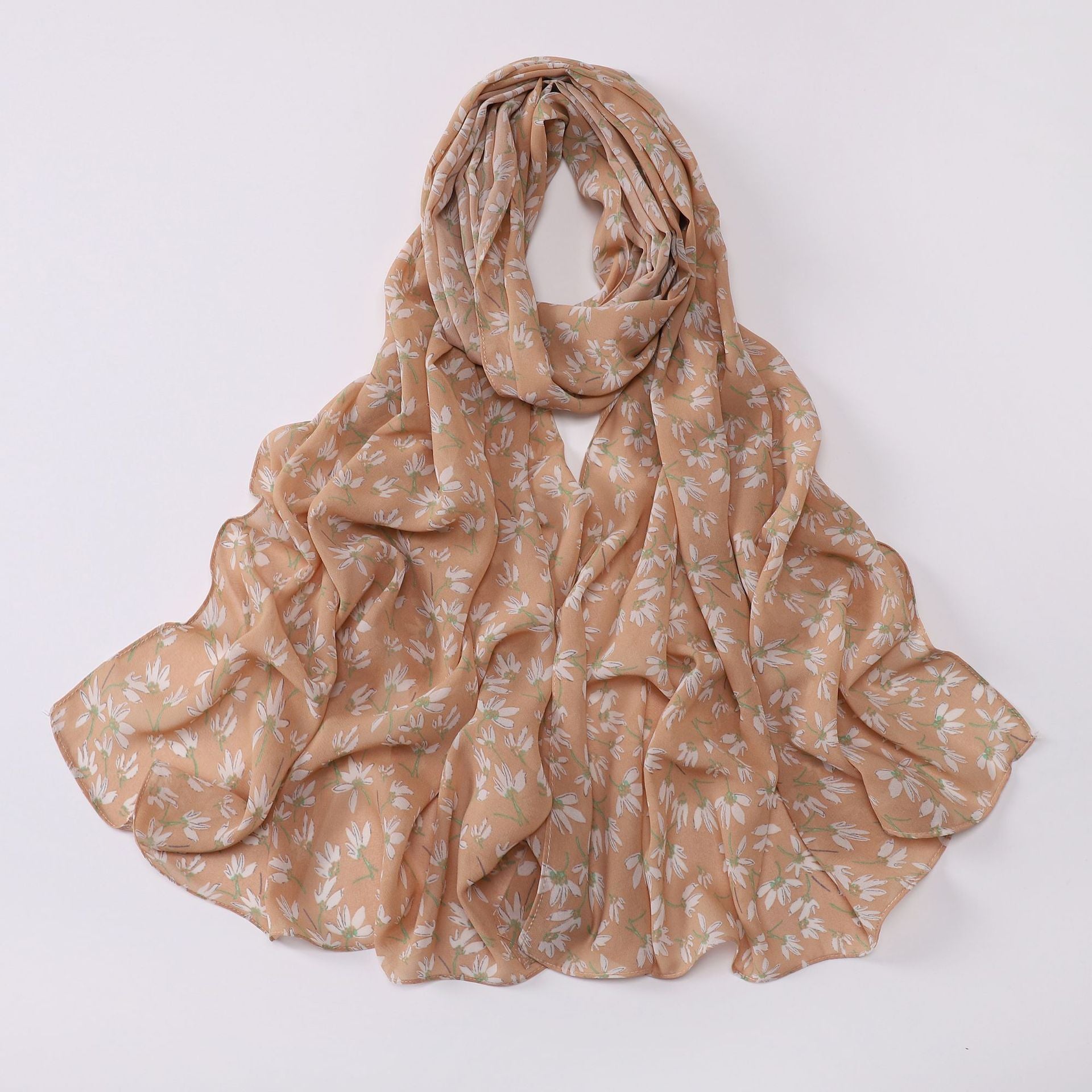 Spring pearl chiffon print floral scarf middle east headscarf yarn oil painting style hijab