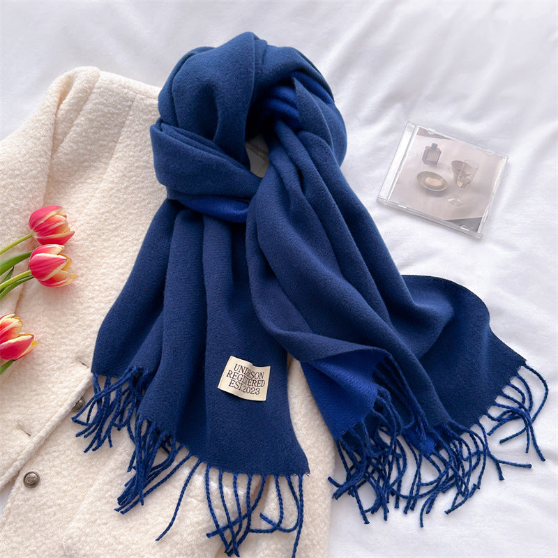 Autumn and winter new double-sided imitation cashmere scarf women's solid color long shawl scarf