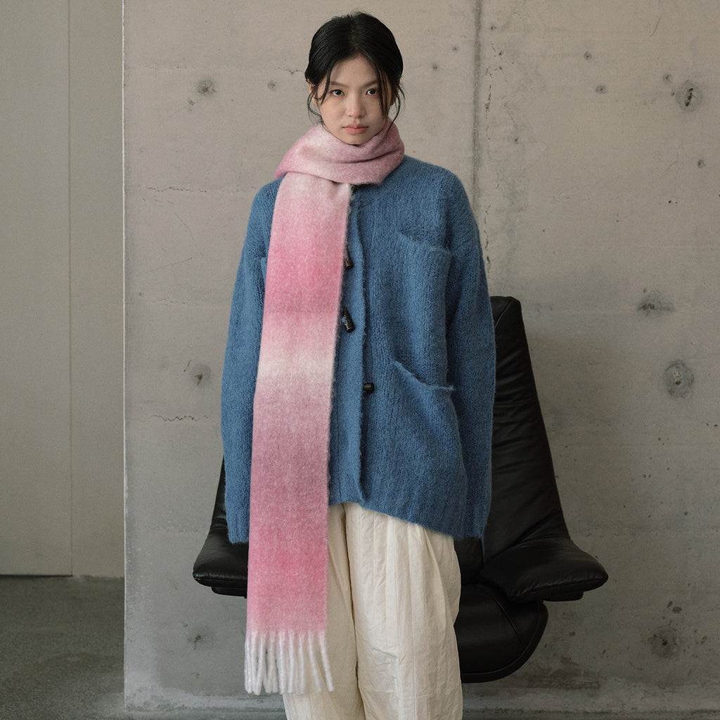 Wool blend gradual change marshmallow fringed scarf women's autumn and winter atmosphere with soft wool scarf